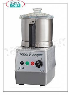 Mesa CUTTER R4-2V, capacidad depósito lt.4,5, marca ROBOT COUPE, profesional Mesa CORTADORA R4-2V, marca ROBOT COUPE, con DEPOSITO DE ACERO INOXIDABLE extraíble de 4,5 litros, Velocidad 1.500/3.000 rpm, V. 400/3, Kw 0,90, Peso 17 Kg, dimensiones 225x305x440h mm