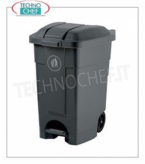 contenedores de plástico Cubo de basura en polietileno gris en las ruedas, tapa con abertura del pedal, de 70 litros, dim.mm.510x575x700h