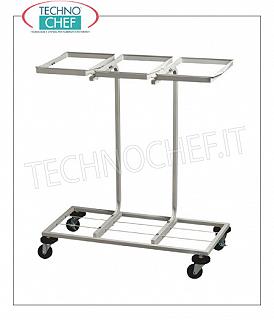 Contenedores de basura para recolección separada Trolley con ruedas de metal pintado de blanco, capacidad de bolsa de 3x110 litros, dim.mm.833x360x900h