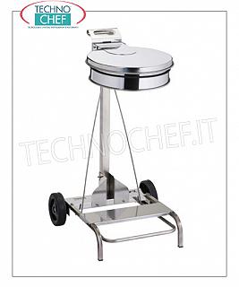 soporte de la bolsa cubos de basura carrito de lavandería en acero inoxidable AISI 430 brillante sobre ruedas, tapa con abertura del pedal, para bolsas de 110 litros, dim.mm.555x600x990h