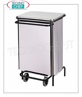 Bins de acero inoxidable Cubo de basura con ruedas de acero, la tapa del pedal se abre como un libro, de 70 litros, dim.mm.480x420x755h