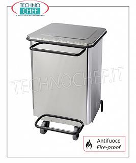 Bins de acero inoxidable Cubo de basura inoxidable sobre ruedas, tapa con abertura del pedal, de 70 litros, con una cavidad interna desprovista de aberturas para evitar la propagación del fuego, dim.mm.480x420x755h