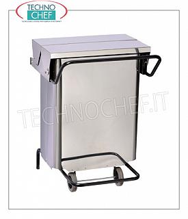 Bins de acero inoxidable Cubo de basura inoxidable sobre ruedas, la tapa de pedal con una abertura central, de 70 litros, dim.mm.550x520x725h