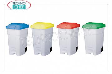 Contenedores de basura para recolección separada Papelera de polietileno blanca con ruedas, tapa AZUL con apertura de pedal, desde 70 litros, dim.mm.510x575x700h