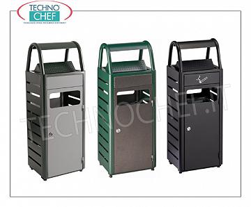 gettacarte Papelera con cenicero de acero galvanizado, puerta frontal equipada con cerradura a prueba de vandalismo, cazo interno con asa, capacidad: cenicero de 4 litros - papelera de 25 litros, mm.330x280x940h