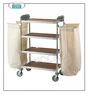 Carrito de lavandería para habitación de hotel con 4 estantes y 2 soportes para bolsas