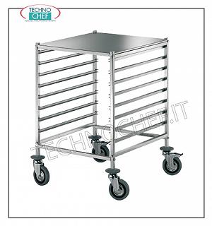 Carros para 8 bandejas o Gastronorm 2/1 o 16 bandejas GN 1/1 Carro con 8 bandejas guías antivuelco para 8 Gastro-Norm 2/1 (530x650 mm) - o 16 Teglie Gastro-Norm 1/1 (325x530 mm) con la superficie de soporte, dim. mm 690x600x880h