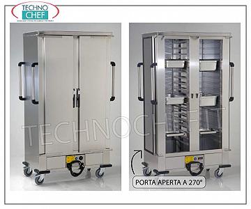 Mantenedor de temperatura, carro HOT ventilado para 36 bandejas de 600x400 mm Carro MANTENER CALIENTE con CALEFACCIÓN VENTILADA, 2 PUERTAS, para 36 BANDEJAS Pizza o Pastelería de 600x400 mm, Paso entre guías 77 mm, V. 230/1, Kw 3,0 - dimensiones 1220x790x1995h mm