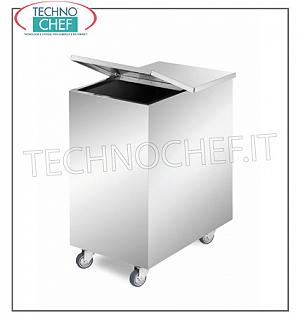Tolvas con ruedas para harina y azúcar. TOLVA SOBRE RUEDAS DE ACERO INOXIDABLE, capacidad 100 litros, ESQUINAS CUADRADAS, completa con TAPA PLEGABLE extraíble, dimensiones 375x560x700h mm