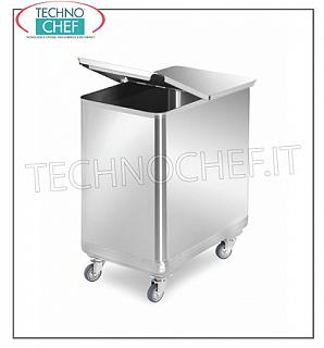 Tolvas sobre ruedas para harina y azúcar. TOLLEO ACERO INOXIDABLE TOLVA, capacidad 110 litros, ESQUINAS REDONDEADAS, con tapa plegable extraíble, dimensiones 375x660x700h mm