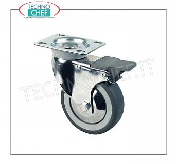 Rueda giratoria con freno para mesas de armario de acero inoxidable.