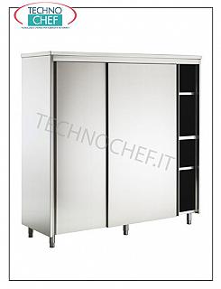 Mueble para vajilla de acero inoxidable 304 con puertas correderas y 3 estantes intermedios de 60 cm de profundidad Armario de almacenaje con 2 puertas correderas y 3 baldas intermedias regulables en altura, dim. milímetro 1200x600x1700h