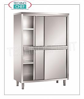 Mueble para vajilla de acero inoxidable 304 con 4 medias puertas correderas, 50 cm de profundidad Armario de almacenamiento con 4 medias puertas correderas y 2 estantes intermedios regulables en altura, regulables en altura. mm 1000x500x1700h