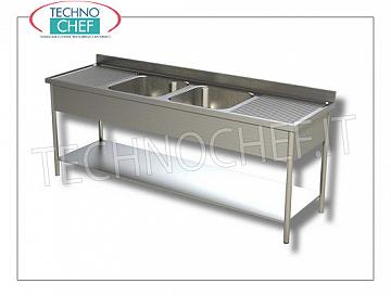 Fregadero profesional de acero inoxidable con 2 senos CENTRALES y 2 escurridores, Línea 700