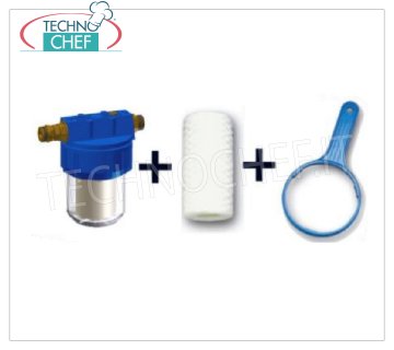 Technochef - FILTRO DE AGUA con CARTUCHO DE ALAMBRE ENVUELTO, conexiones 3/4'', Mod.NK124 Filtro de agua con cartucho de alambre bobinado de 50 micras, Serie NK, cubeta de 5'', conexiones de 3/4'', para descalcificadores automáticos.