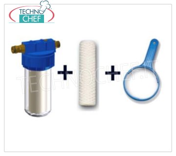 Technochef - FILTRO DE AGUA con CARTUCHO DE ALAMBRE ENVUELTO, conexiones 3/4'', Mod.NK224 Filtro de agua con cartucho de alambre bobinado de 50 micras, Serie NK, copa de 9'', conexiones de 3/4'', para ablandadores de agua automáticos.