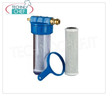 Technochef - FILTRO DE AGUA con CARTUCHO DE CARBONO ACTIVADO, conexiones 1/2'', Mod.NK223C Filtro de agua con cartucho de carbón activado de 5 micras, Serie NK, vaso de 9'', conexiones de 1/2'', para descalcificadores automáticos.