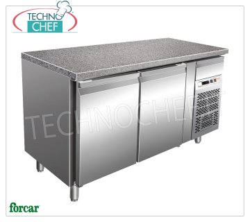 Forcar - Mesa Frigorífica 2 Puertas, Temp.+2°/+8°C, 413 lt, Ventilada, Clase B, mod.G-PA1500TNGR7 Mesa Frigorífica 2 Puertas con Tapa de Granito y Cajón Neutro, Profesional, Bandejas Pastelería 600x400 mm, Capacidad 413 litros, Temp.+2°/+8°C, Ventilada, ECOLÓGICA en Clase B, Gas R290, V.230/1, Kw .0.3, Peso 242 Kg, dim.mm.1505x800x870h