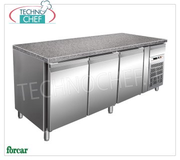 Forcar - Mesa Refrigerada 3 Puertas, Temp.-2°/+8°C, Lt. 613, Ventilada, Clase C, mod.G-PA2000TNGR7 Mesa Refrigerada 3 Puertas con Encimera de Granito y Cajón Neutro, Profesional, Bandejas Pastelería 600x400 mm, capacidad 613 lt, temperatura -2°/+8°C, Ventilada, ECOLÓGICA en Clase C, Gas R290, V.230/1, Kw .0,3, Peso 300 Kg, dim.mm.2005x800x870h