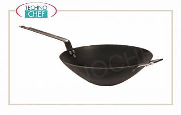 Paderno - Plancha wok con 1 asa y 1 asa profesional para inducción Wok de hierro con 1 asa y 1 asa, diam. 32 cm, 10 cm de alto