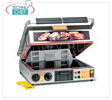 TECHNOCHEF - Placa de Horno Vitrocerámica Doble Tapas Lisas cm.40x30, Mod.PF2095 PLACA DE HORNO DE MESA CRISTAL CERÁMICA, con superficies de cocción LISA de 400x300 mm, 2 posiciones de asa: ↑horno y ↓placa, funciones GRILL y VENTILACIÓN, V.230/1, Kw.2.00, Peso 34 Kg, dim.500x540x630h mm.