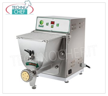 FIMAR - MÁQUINA PROFESIONAL PARA PASTA FRESCA EXTRUIDA, Depósito 2 Kg - mod.PF25E Extrusora de pasta fresca, con depósito de acero inoxidable de 2 Kg, rendimiento horario 8 Kg/h, V.400/3+N, Kw.0,37, Peso 26,5 Kg, dim.mm.300x550x425h