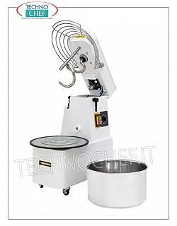 MEZCLADOR ESPIRAL con cabezal elevable y tanque extraíble lt.10 MEZCLADOR ESPIRAL, con cabeza elevable y tazón extraíble de 10 litros, capacidad de mezcla 8 Kg, completo con varilla amasadora, temporizador y ruedas, V.230 / 1, Kw.0.37, Peso Kg.58, tenue. mm.385x670x675h