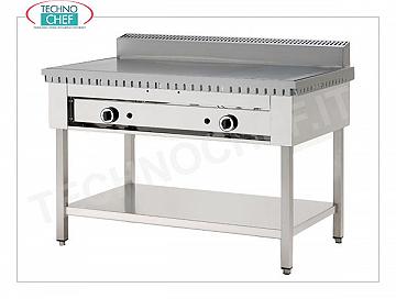 Cocedor a GAS con PLACA DE ACERO, Versión con Patas con Balda Inferior Cocina a gas piadina para 4 Piadine con placa de acero 600x600, versión sobre patas con balda inferior, potencia térmica 6,7 ​​kw, dim. exterior mm 650x730x960h