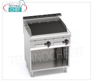 TECHNOCHEF - PARRILLA DE PIEDRA DE LAVA A GAS, DOBLE módulo sobre MUEBLE ABIERTO, Mod.PLG80M/G GRILL DE PIEDRA DE LAVA A GAS, BERTOS, Línea MACROS 700, Serie COMFORT POWER, DOBLE módulo sobre MUEBLE ABIERTO con ZONA DE COCCIÓN 700x515 mm, potencia térmica 13,8 Kw, peso 83 Kg, dim.800x700x900h mm