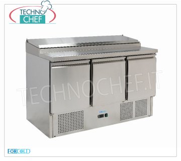 Saladette Refrigerada 3 Puertas, diseñada para 8 sartenes GN 1/6, mod. G-PS300-FC Saladette refrigerado para ensaladas de 3 PUERTAS, capacidad 8 cubetas GN 1/6, Temp.+2°/+8°C, Gas ECOLÓGICO R600a, V.230/1, Kw.0,235, Peso 125 Kg, dim.mm 1365x700x970h