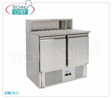 Saladette Refrigerada 2 Puertas, Encimera de Granito con compartimento 5 sartenes GN 1/6, mod. G-PS900-FC