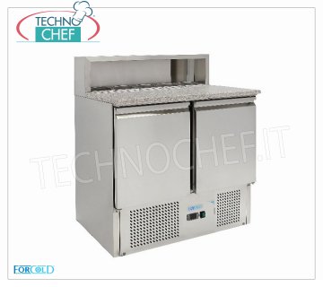 Saladette Refrigerada 2 Puertas, Encimera de Granito con compartimento 5 sartenes GN 1/6, mod. G-PS900-FC Saladette refrigerado para ensaladas de 2 PUERTAS, capacidad 5 cubetas GN 1/6, Temp.+2°/+8°C, Gas ECOLÓGICO R600a, V.230/1, Kw.0,235, Peso 98 Kg, dim.mm 900x700x1075h