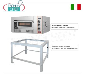 Horno de gas para 4 pizzas de 300x300 mm, cámara de 620x620 mm, mandos MECÁNICOS,