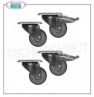Kit de cuatro ruedas, dos de ellas con freno para mesa de acero inoxidable.