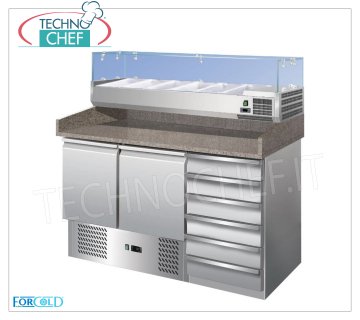 Mostrador refrigerado para pizza, 2 puertas, 6 cajones, expositor de ingredientes, dim.mm.1420x700x1455h