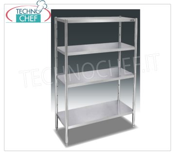Estantería modular de acero inoxidable, módulo de 4 estantes de 50 cm de fondo por 180 cm de alto.