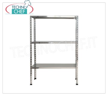 TECHNOCHEF - Estante de acero inoxidable, módulo con 3 estantes lisos, 30 cm de profundidad, 150 cm de alto. Estantería de acero inoxidable 304 Brillante con 3 estantes lisos, Capacidad global 3x100 Kg, montaje con perno, módulo 60x30x150h cm