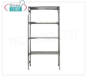 TECHNOCHEF - Estante de acero inoxidable, módulo con 4 estantes ranurados, 30 cm de profundidad, 200 cm de altura. Estantería de acero inoxidable 304 pulido con 4 estantes ranurados, capacidad global 4x100 kg, montaje con gancho, módulo 60x30x200h cm