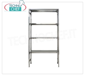 TECHNOCHEF - Estante de acero inoxidable, módulo con 4 estantes ranurados, 30 cm de profundidad, 180 cm de altura. Estantería de acero inoxidable 304 pulido con 4 estantes ranurados, capacidad global de 4x100 Kg, montaje con gancho, módulo de 60x30x180h cm