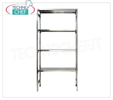 TECHNOCHEF - Estante de acero inoxidable, módulo con 4 estantes lisos, PROFUNDO 30 cm, ALTURA 200 cm. Estantería de acero inoxidable 304 pulido con 4 estantes lisos, capacidad global de 4x100 Kg, montaje con gancho, módulo de 60x30x200h cm