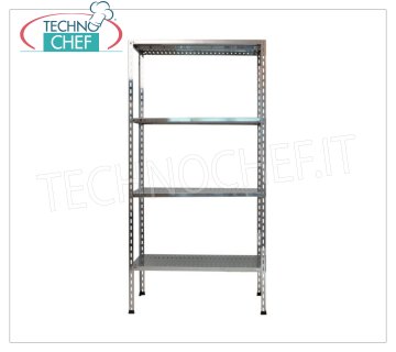 TECHNOCHEF - Estante de acero inoxidable, módulo con 4 estantes ranurados, 30 cm de profundidad, 180 cm de altura. Estantería de acero inoxidable 304 pulido con 4 estantes ranurados, capacidad global de 4x100 Kg, montaje con perno, módulo de 60x30x180h cm