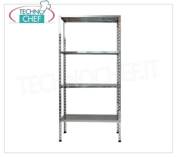 TECHNOCHEF - Estante de acero inoxidable, módulo con 4 estantes ranurados, 30 cm de profundidad, 200 cm de altura. Estantería de acero inoxidable 304 pulido con 4 estantes ranurados, capacidad global 4x100 Kg, montaje con perno, módulo de 60x30x200h cm