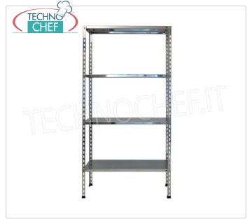 TECHNOCHEF - Estante de acero inoxidable, módulo con 4 estantes lisos, 30 cm de profundidad, 180 cm de alto. Estantería de acero inoxidable 304 pulido con 4 estantes lisos, capacidad global de 4x100 Kg, montaje con pernos, módulo de 60x30x180h cm