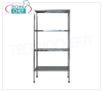 TECHNOCHEF - Estante de acero inoxidable, módulo con 4 estantes lisos, 30 cm de profundidad, 200 cm de altura. Estantería de acero inoxidable 304 pulido con 4 estantes lisos, capacidad global de 4x100 Kg, montaje con perno, módulo de 60x30x200h cm