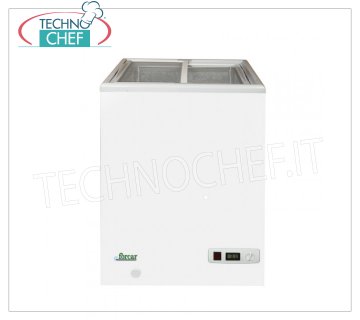 Forcar - WELL FREEZER, 2 Puertas Cristal, lt.97, Estático, Temp.≤ -18, mod.G-SD100 Arcón congelador horizontal, Línea ECO, 2 puertas correderas de cristal, capacidad l.97, exterior en acero pintado de blanco, temperatura ≤ -18, refrigeración estática, Gas R600a, V.230/1, Kw.0,1, Peso 27 Kg , dim.mm.545x555x810h