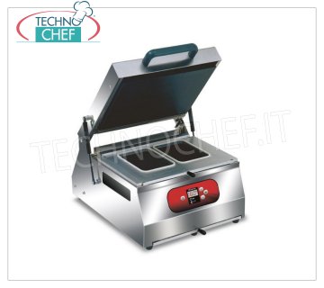 EUROMATIC - Technochef, Máquina de sellado manual para bandejas, Mod.SEAL 400 DIGIT Sellador térmico manual de mesa para bandejas preformadas, CONTROLES DIGITALES, para contenedores con dimensiones máximas de 265x325 mm, V 230/1, 1.2 Kw, dimensiones externas 400x500x600h mm