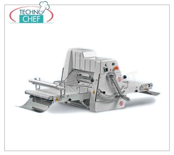 LAMINADORA para Pastelería, con CINTAS de 71x50 cm equipada con Recolector de Masa, mod. SF-B500-71 Laminadora profesional para mostrador de pastelería con CINTAS-ALFOMBRAS de 710x500 mm equipada con BAJO ENCIMERA DE HARINA y RECOGEDOR DE MASA, rodillos LAMINADORES mm. 500 con apertura de: 0 a 35 mm, Peso Kg 117, kw 0,75, dim. abierto mm. 1800x880x650h