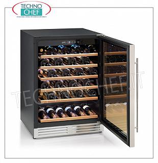 Vinoteca refrigerada 1 puerta de cristal, capacidad 51 botellas, temp. + 5 ° / + 22 ° c BODEGA REFRIGERADA con 1 puerta de vidrio, capacidad 51 botellas, descongelación automática, temperatura regulable de + 5 ° a + 22 ° C, iluminación LED, V.230 / 1, Kw.0.12, dim.mm.595x575x850h