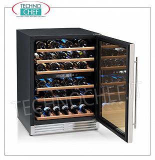 Bodega Refrigerada 1 puerta de vidrio, capacidad 51 botellas, doble temperatura BODEGA REFRIGERADA con 1 puerta de vidrio, capacidad 51 botellas, descongelación automática, DOBLE TEMPERATURA: + 5 ° + 12 ° C / + 12 ° + 22 ° C, iluminación led, V.230 / 1, Kw.0.12, dim .mm.595x575x850h