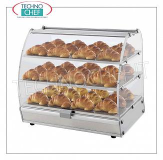 Mostradores de mostrador DISPLAY SHOWCASE NEUTRA con 3 PISOS (2 estantes adecuados para sartenes GN 1/1), ESTRUCTURA DE ALUMINIO y PLEXIGLASS transparente en 4 lados, puertas abatibles en 2 frentes, Kg.14, dim.mm.550x405x565h